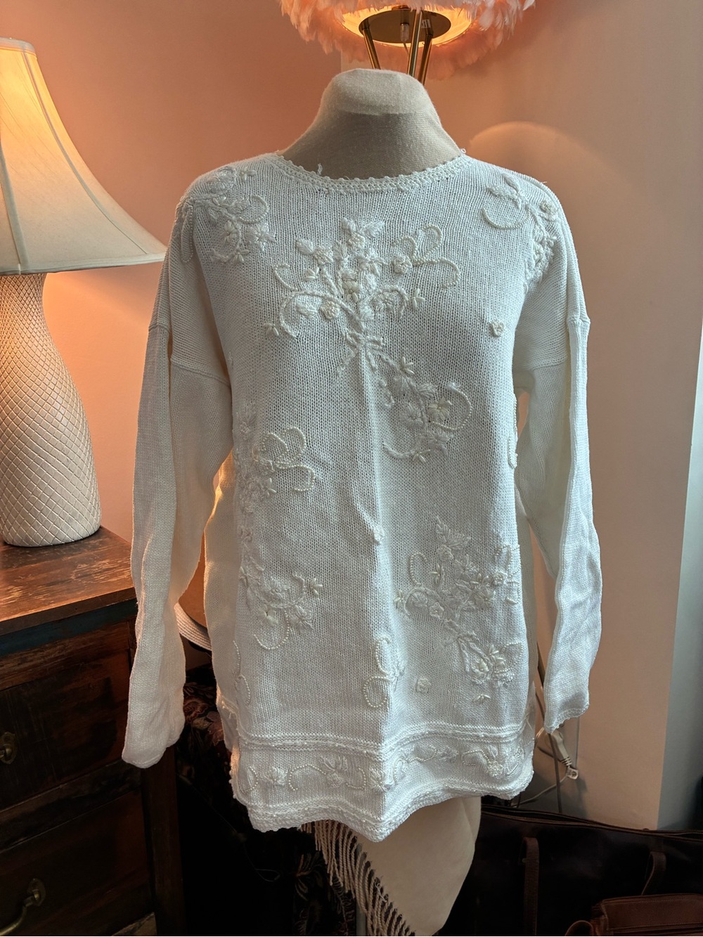 Vintage Hand Embroidered Beaded Knit Sweater Top